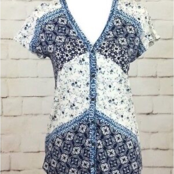 Lucky Brand Tops - Lucky Brand Women's Multi-Color Floral Short Sleeve Front Button Top Size XS